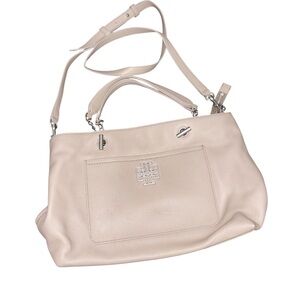 Tory Burch Beige Gray Taupe Leather Shoulder With Crossbody Strap Bag